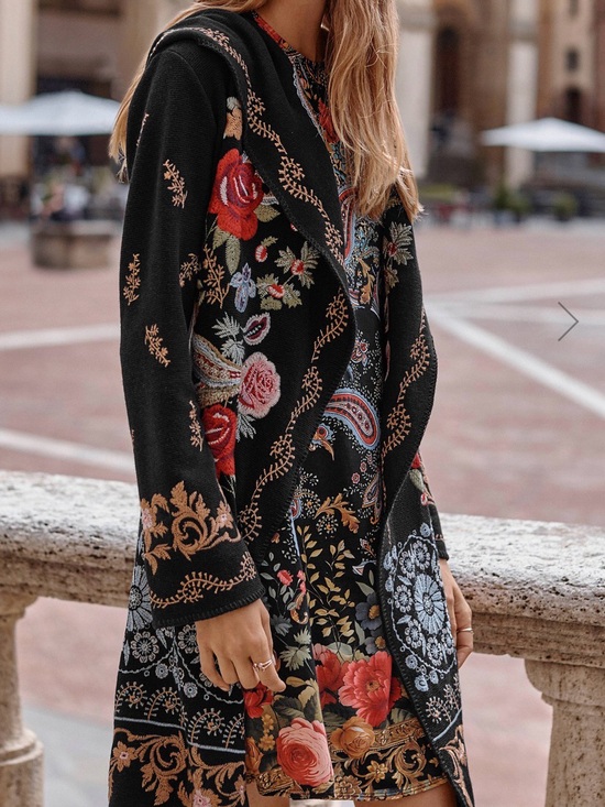 Johnny Was Jackets & Blazers - New w Tags Johnny Was Biya Leto Duster Black Small Floral Boho Hard to Find